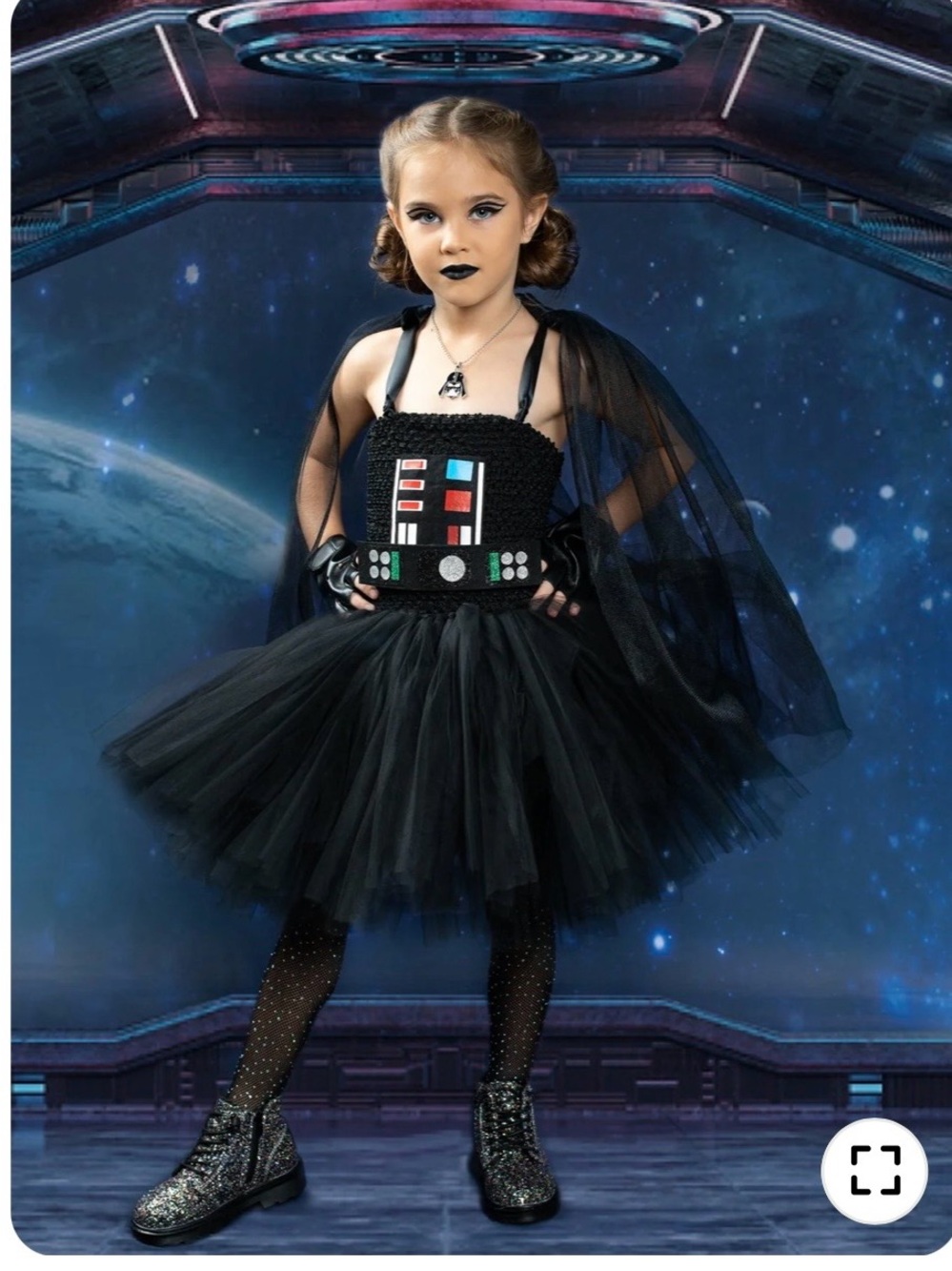 Black Kids Galactic Tutu Costume with Cape. Darth Vader Star Wars